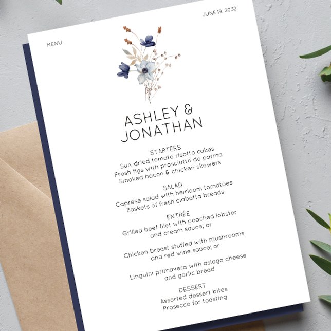 Menu Élégant Rustique moderne Mariage Fleur sauvage (Créateur téléchargé)