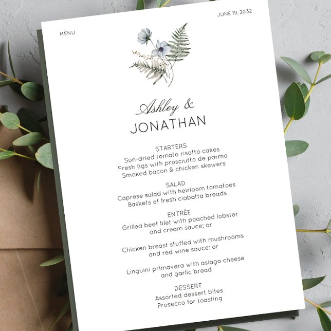 Menu Élégant Rustique moderne Mariage Fleur sauvage (Créateur téléchargé)
