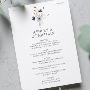 Menu Élégant Rustique moderne Mariage Fleur sauvage