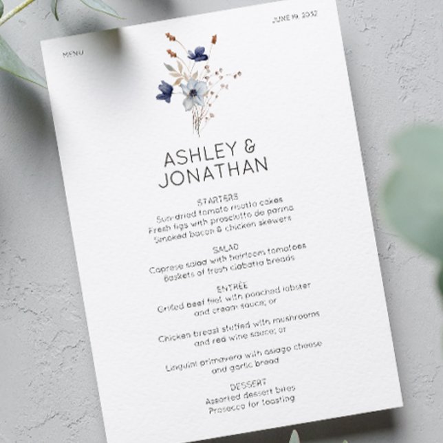 Menu Élégant Rustique moderne Mariage Fleur sauvage (Créateur téléchargé)