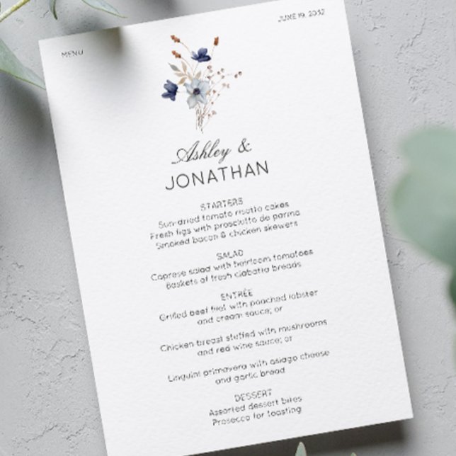 Menu Élégant Rustique moderne Mariage Fleur sauvage (Créateur téléchargé)
