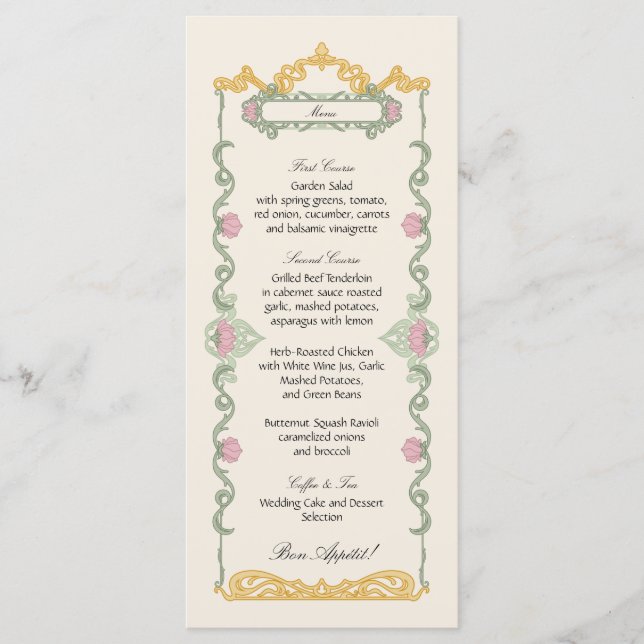 Menu Elegant Sage Green and Gold Art Nouveau (Devant)