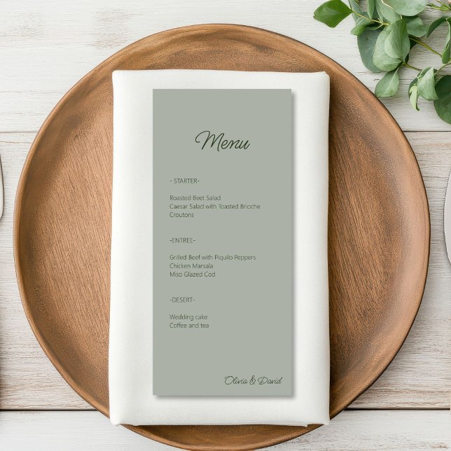 Menu Élégant Sage Green Minimaliste (Créateur téléchargé)