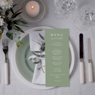 Menu Elégant Sage Green Moderne Dîner Mariage