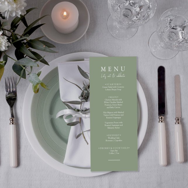 Menu Elégant Sage Green Moderne Dîner Mariage (Créateur téléchargé)