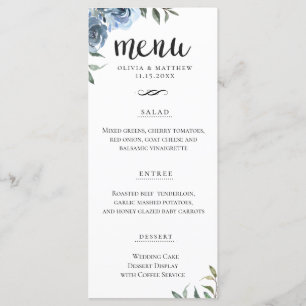 Menu Élégant Script Dusty Blue Botanical Mariage