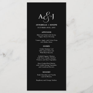 Menu Élégant Script Monogramme Formal Black Mariage