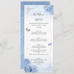 Menu Elégant Silver Bleu clair Rose Aquarelle Floral