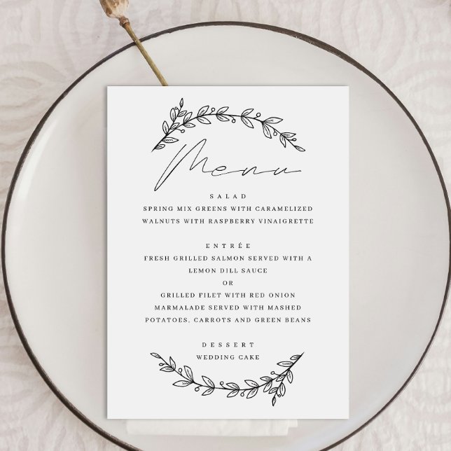 Menu Élégant simple floral botanique écriture mariage (Créateur téléchargé)