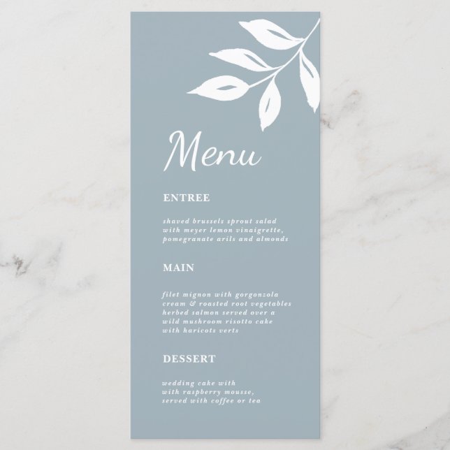 Menu Élégant simple Foliage Formal Dusty bleu mariage (Devant)