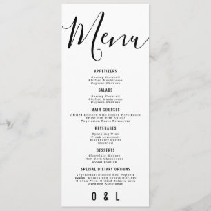Menu Élégant simple Mariage de monogramme noir et blanc