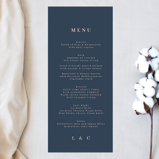 Menu Élégant simple marine bleu Dusty Rose Monogram
