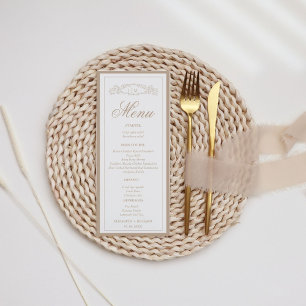 Menu Élégant Taupe mariage de monogramme de crête botan