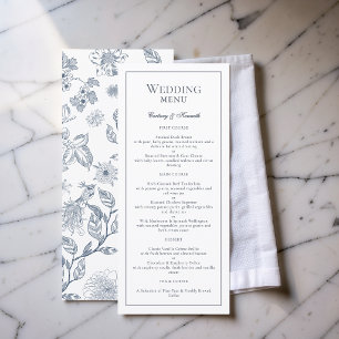 Menu Élégant Toile Français Mariage Victorien Bleu Pous
