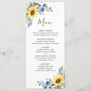 Menu Elégant tournesol Eucalyptus Mariage de verdure