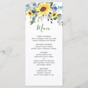 Menu Elégant tournesol Eucalyptus Mariage de verdure