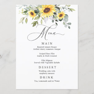 Menu Elégant tournesol Eucalyptus Mariage de verdure