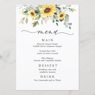 Menu Elégant tournesol Eucalyptus Mariage de verdure