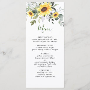 Menu Elégant tournesol Eucalyptus Mariage de verdure