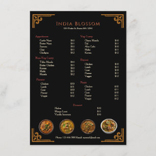 Menu élégant traditionnel indien à plat