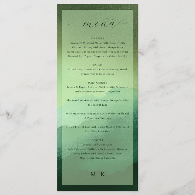 Menu Élégant Vert Olive pour une Restauration Haut (Devant)
