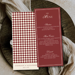 Menu Élégant Vieil Argent Rouge Foncé Ivoire À Carreaux