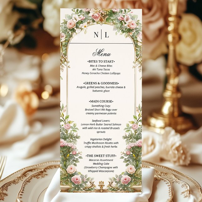 Menu Élégant Vintage Arche Mariage Monogramme (Créateur téléchargé)
