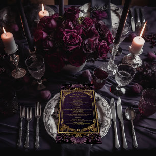 Menu Élégant Vintage gothique violet et Mariage or