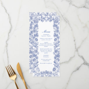 Menu Élégant Vintage Rustique Français Bleu Mariage Flo