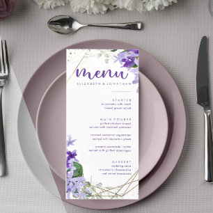 Menu Elégant violet or Mariage géométrique Fleurs
