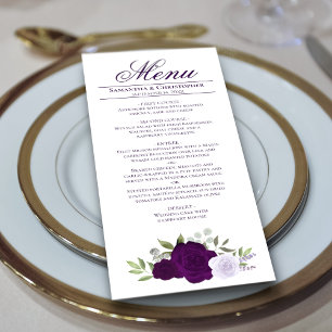 Menu Elégant violet Roses Boho Chic Mariage