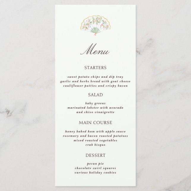 Menu Elegant Watercolor Floral Rococo Wedding (Devant)