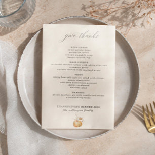 Menu Elegant Watercolor Pumpkin Script Thanksgiving