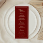 Menu Elegant Wine Red Script Monogram Wedding<br><div class="desc">Elegant Wine Red Script Monogram Wedding Menu. Personalize with your starters, entrées, and desserts, and add bride and groom initials in a classic monogram on the back.</div>