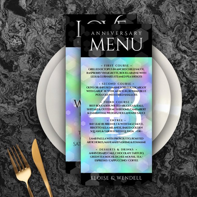 Menu Élégante 43ème anniversaire du Mariage Opal (Elegant 43rd Opal Wedding Anniversary Menu Rack Card Cover Photo.)