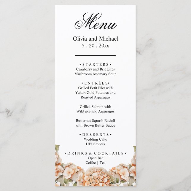 Menu Elégante aquarelle blanche vert orange boho (Devant)