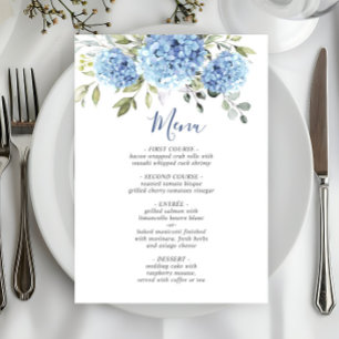 Menu Elégante aquarelle bleu Hydrangea Mariage