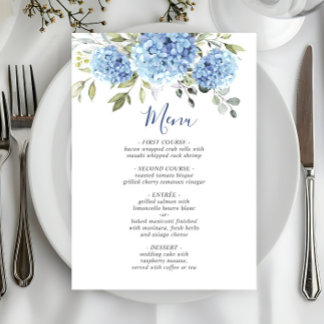Menu Elégante aquarelle bleu Hydrangea Mariage