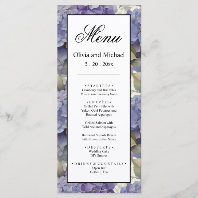 Menu Elégante aquarelle bleu violet poussiéreuse (Devant)