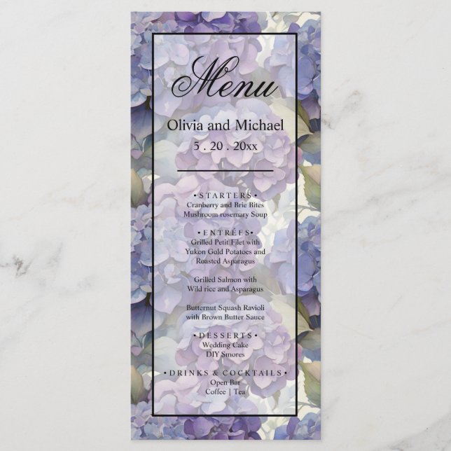 Menu Elégante aquarelle bleu violet poussiéreuse (Devant)
