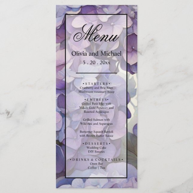 Menu Elégante aquarelle bleu violet poussiéreuse (Devant)