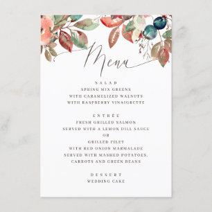 Menu Elégante aquarelle chute jardin fleuri mariage