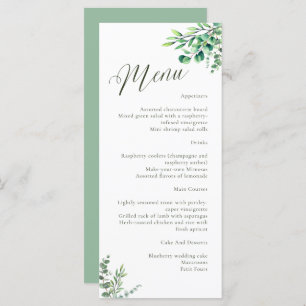 Menu Elégante aquarelle Eucalyptus Mariage vert