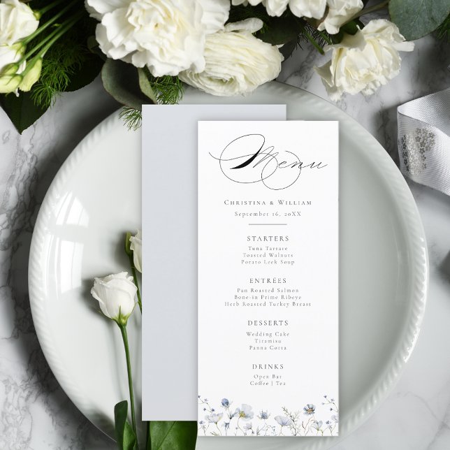 Menu Elégante aquarelle Fleur sauvage d'hiver Mariage (Créateur téléchargé)