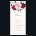 Menu Elégante aquarelle florale moderne<br><div class="desc">Notre carte de menu Burgundy Blush et mariage d'or est parfaite pour un mariage élégant. Le design romantique moderne présente des fleurs d'aquarelle romantiques dans des tons doux de prune, bordeaux, rose roux et blanc crème avec des accents d'or et de verdure. Ce menu peut être utilisé pour une réception...</div>