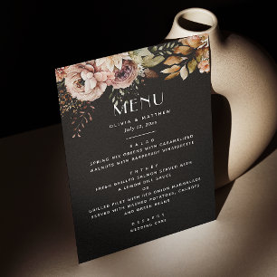 Menu Elégante aquarelle noir chute mariage de fleurs bo