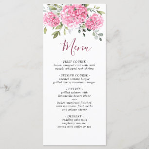 Menu Elégante aquarelle rose bleu Mariage Hydrangea