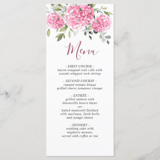 Menu Elégante aquarelle rose bleu Mariage Hydrangea