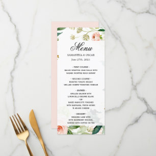 Menu Elégante aquarelle rose pâle Cadre Floral
