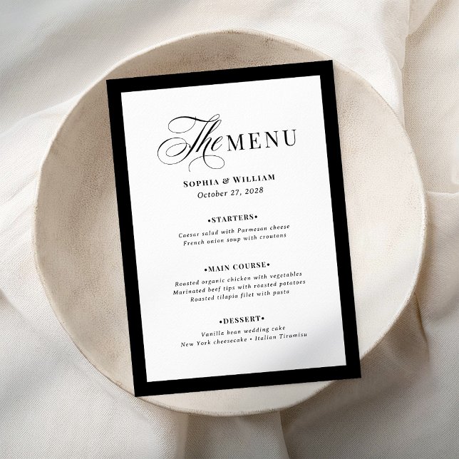 Menu Élégante bordure noire et blanche | Luxe Classique (Créateur téléchargé)